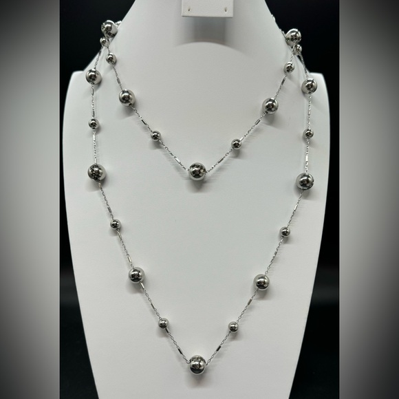 ColdWater Creek Stunning Very Long Silver Tone Bead Stations With Crystals - Picture 4 of 12